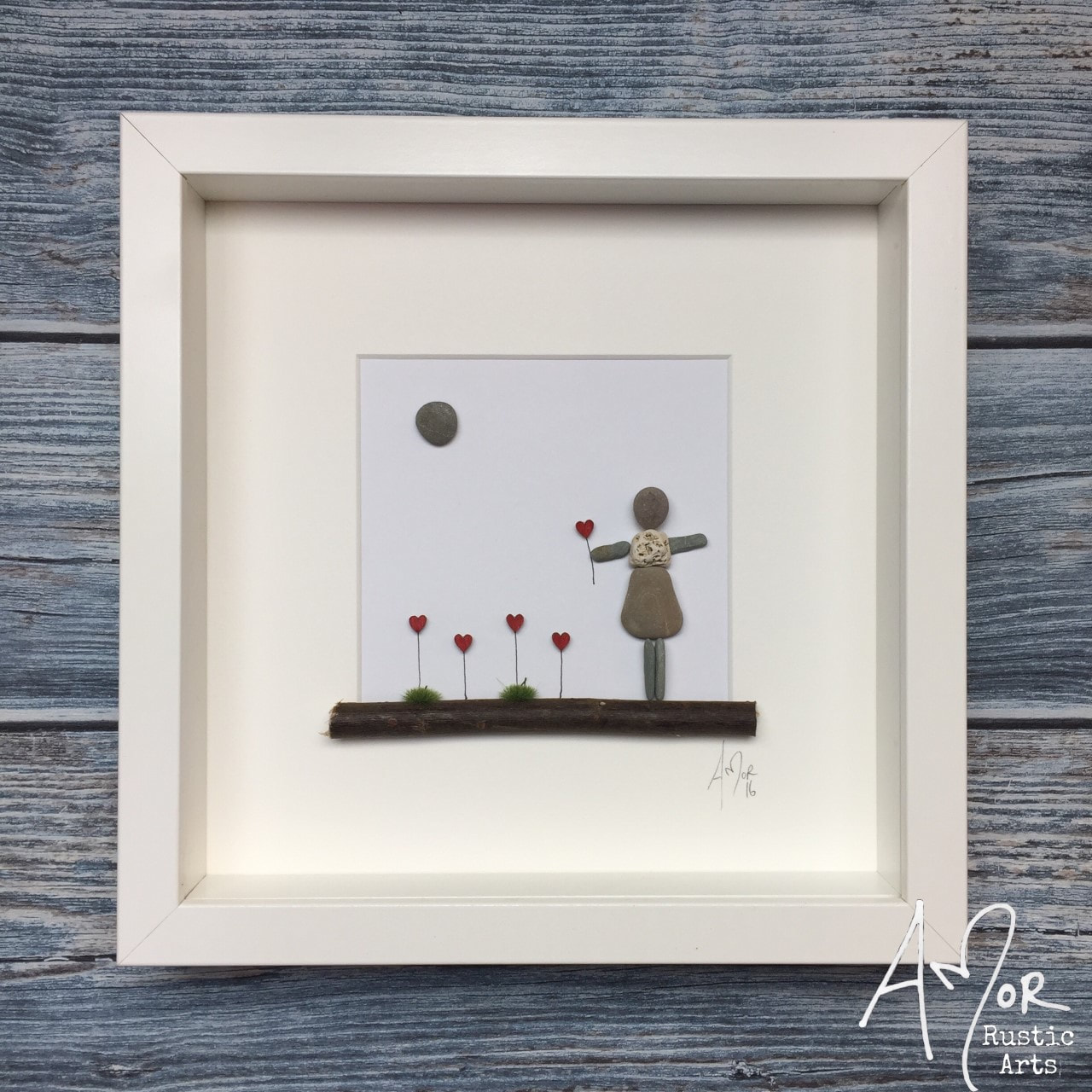 Girl With Heart Flowers Pebble Art Picture, birthday pebble art ...